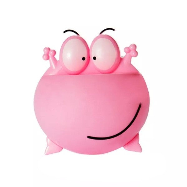 Toothbrush and toothpaste holder, frog head, pink color